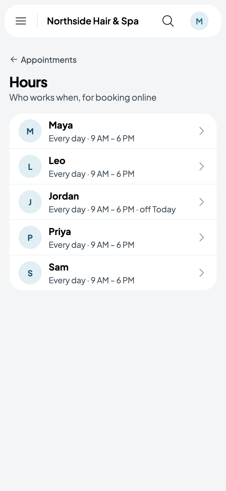 The team's hours