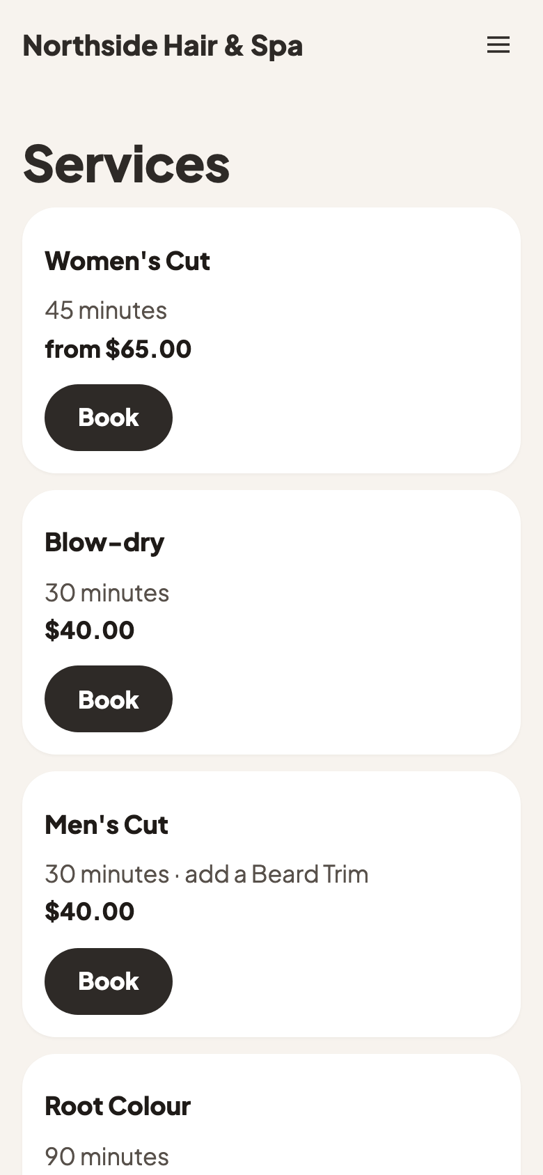 Northside's services on its website