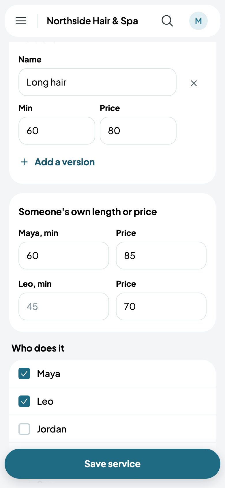 A long-hair version, and Maya's and Leo's own prices