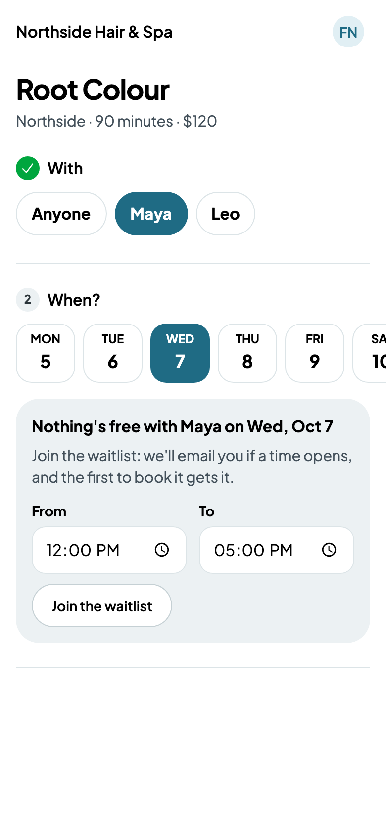 Nothing's free with Maya on Wednesday: the waitlist, 12:00 to 5:00 PM