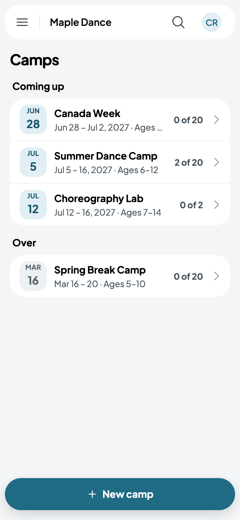 Maple Dance's camps