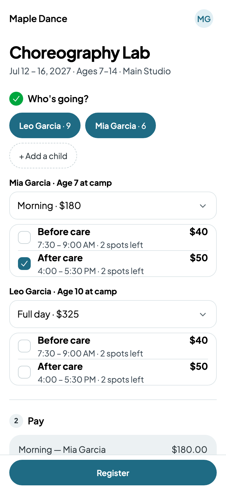 Mia's morning with after care