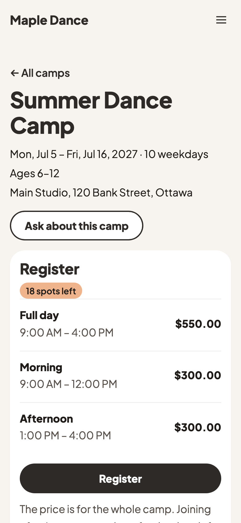 Summer Dance Camp: 18 spots left