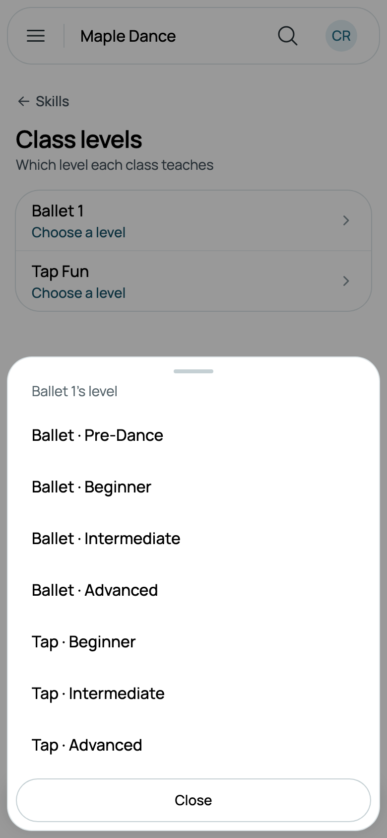 Choosing Ballet 1's level