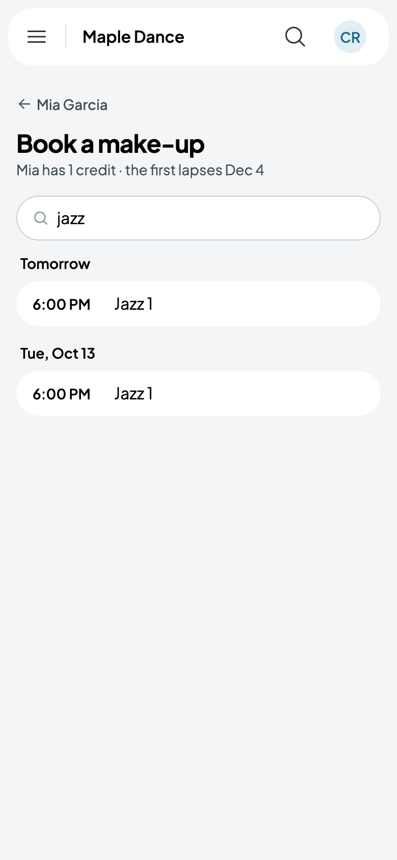 Booking Mia's make-up in Jazz 1