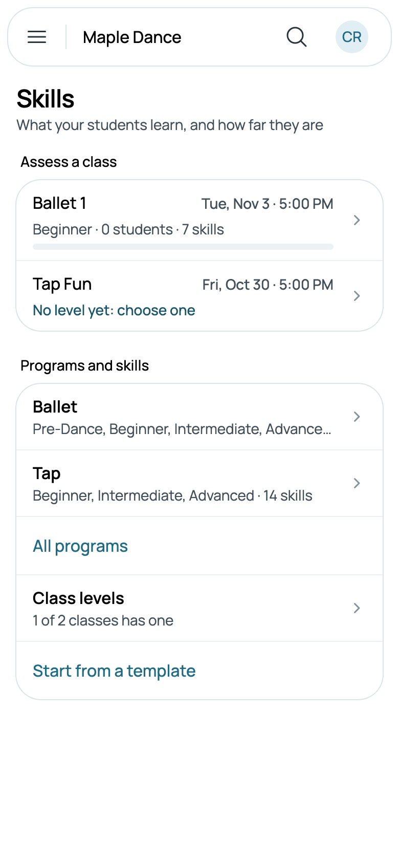 Ballet 1 to assess, and Tap Fun without a level yet