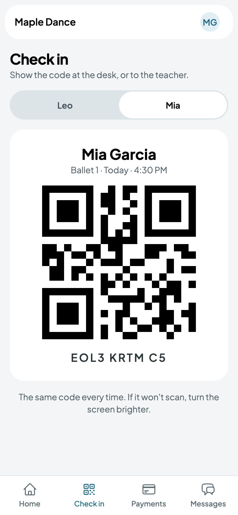 Mia's code, on Maria's phone