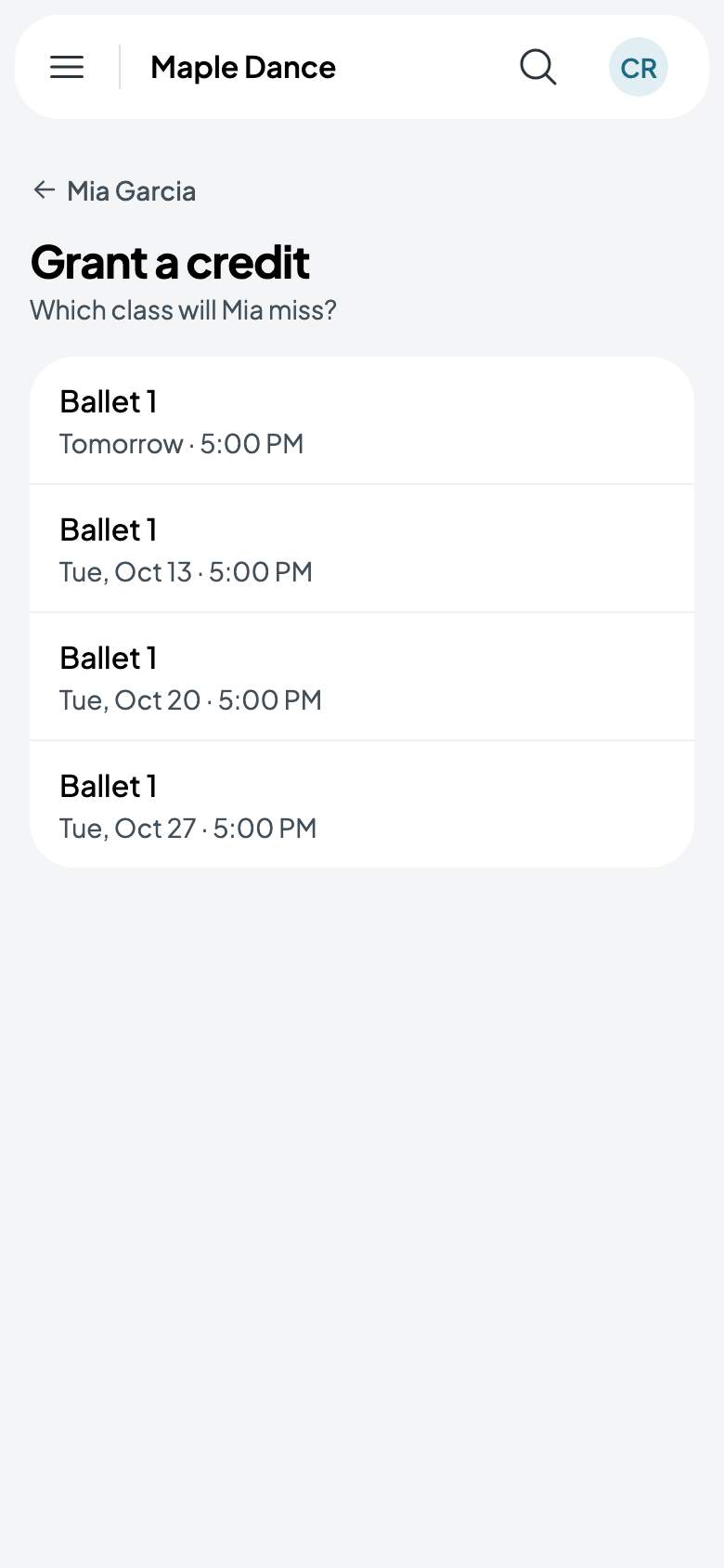 Which class will Mia miss?