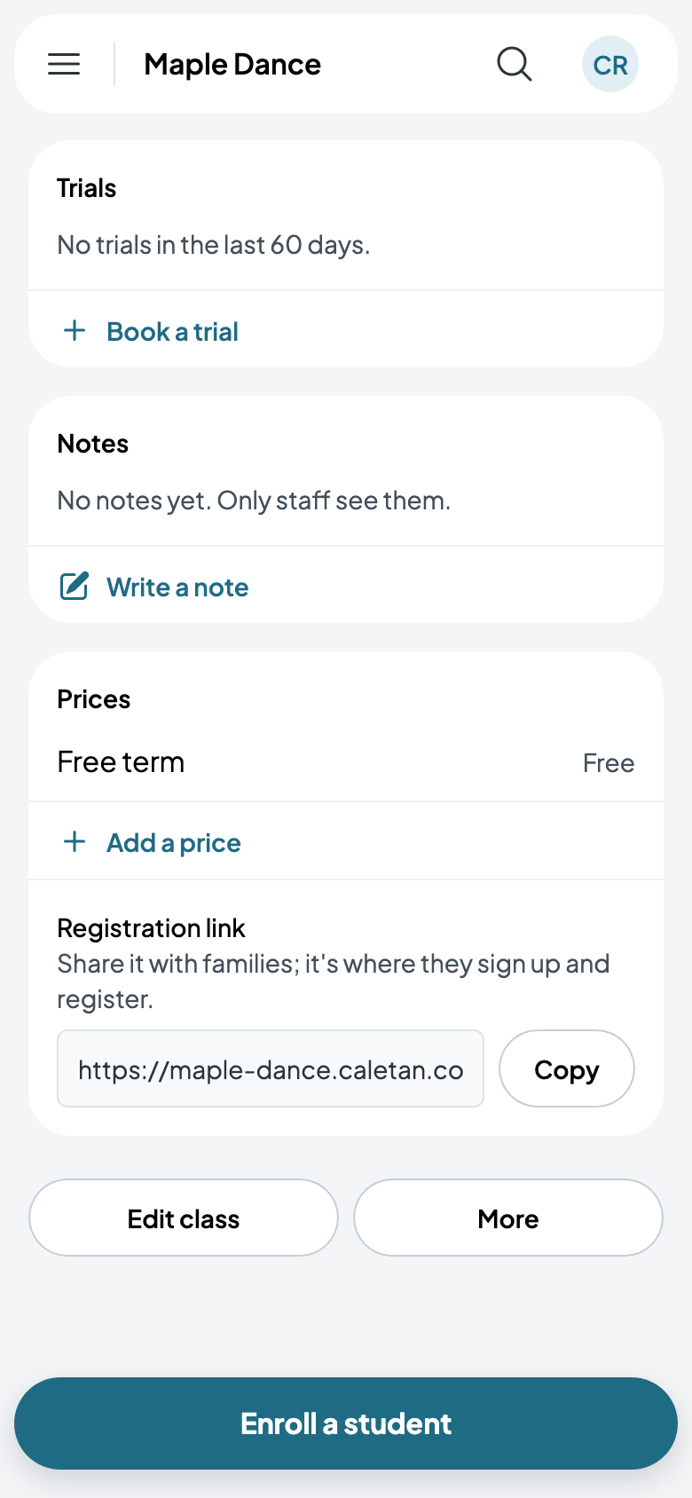 The registration link, to copy