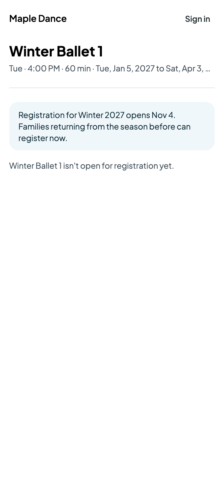 Registration for Winter opens November 4