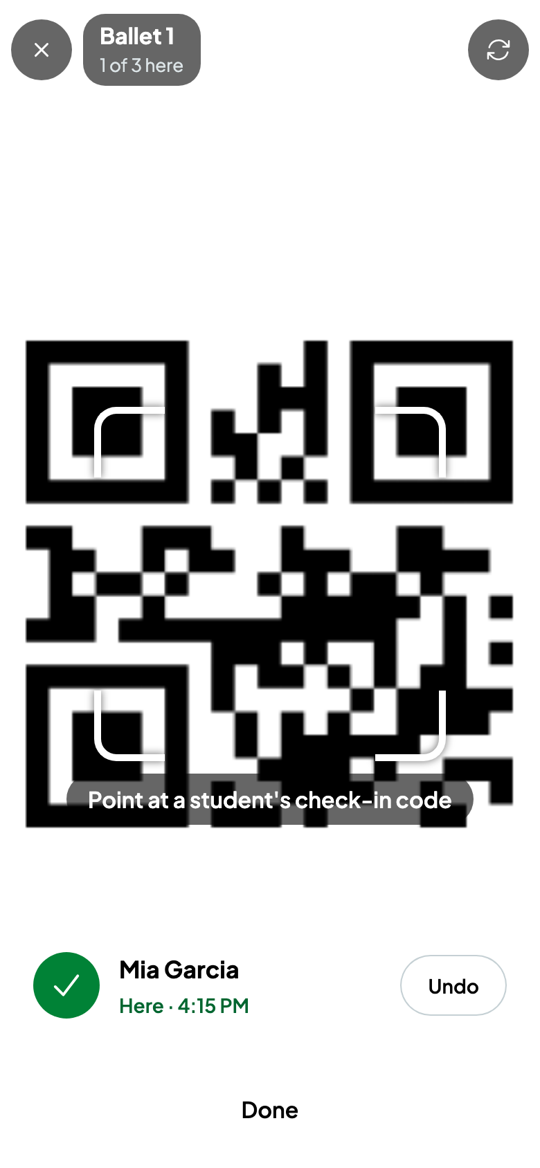 Mia's code, scanned: here at 4:15 PM