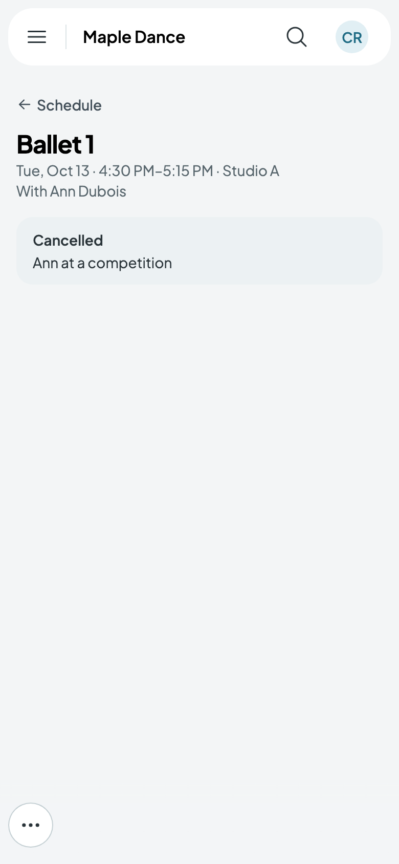 Cancelled: Ann at a competition