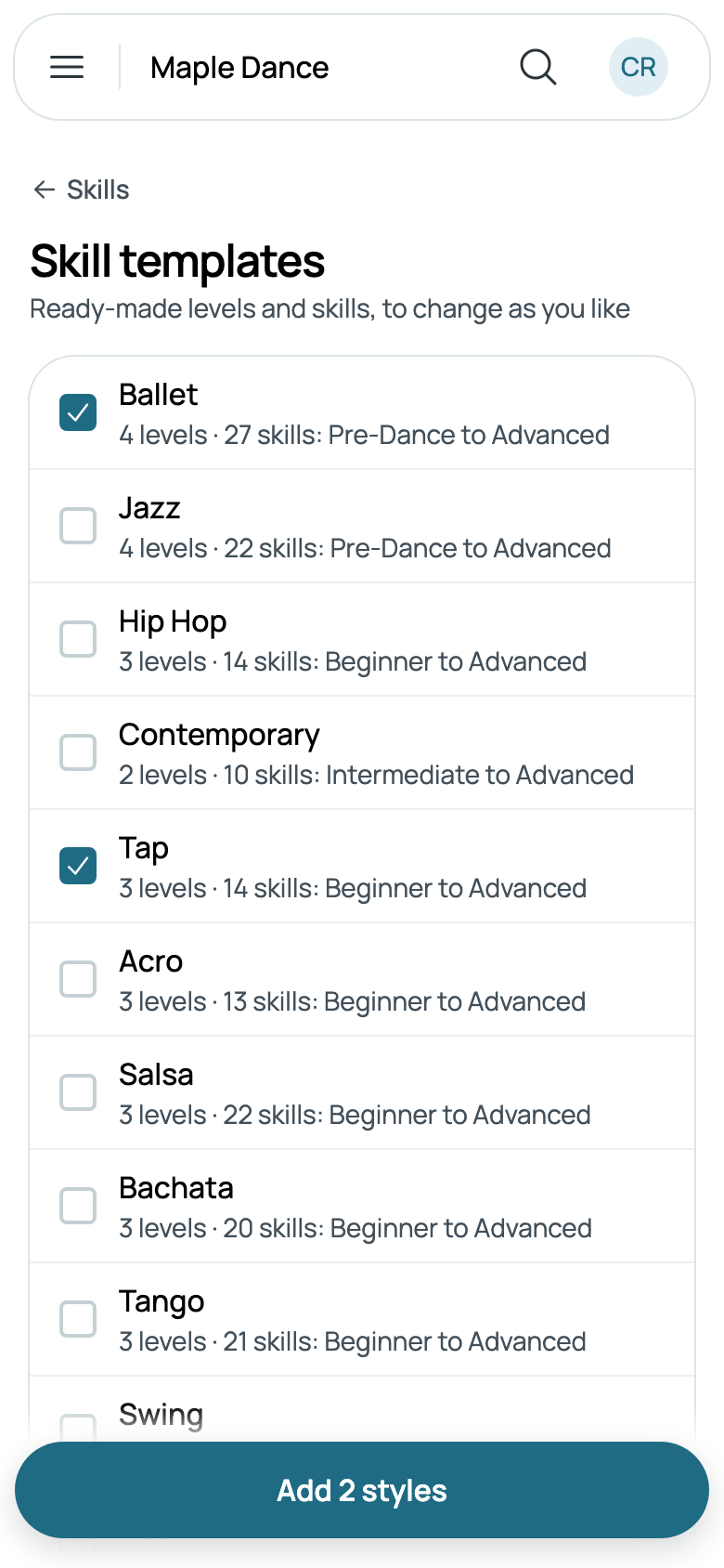 Ballet and Tap, ready to add