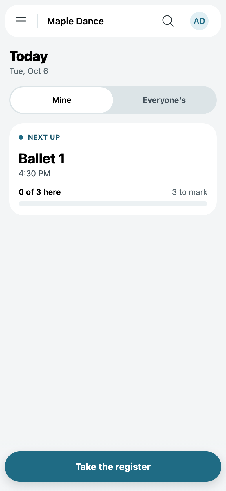 Today: Ballet 1 is next
