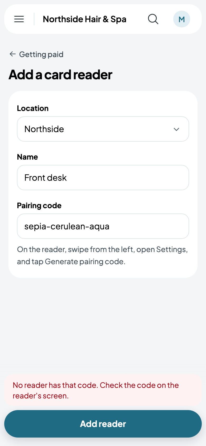 Front desk, at Northside, with its pairing code