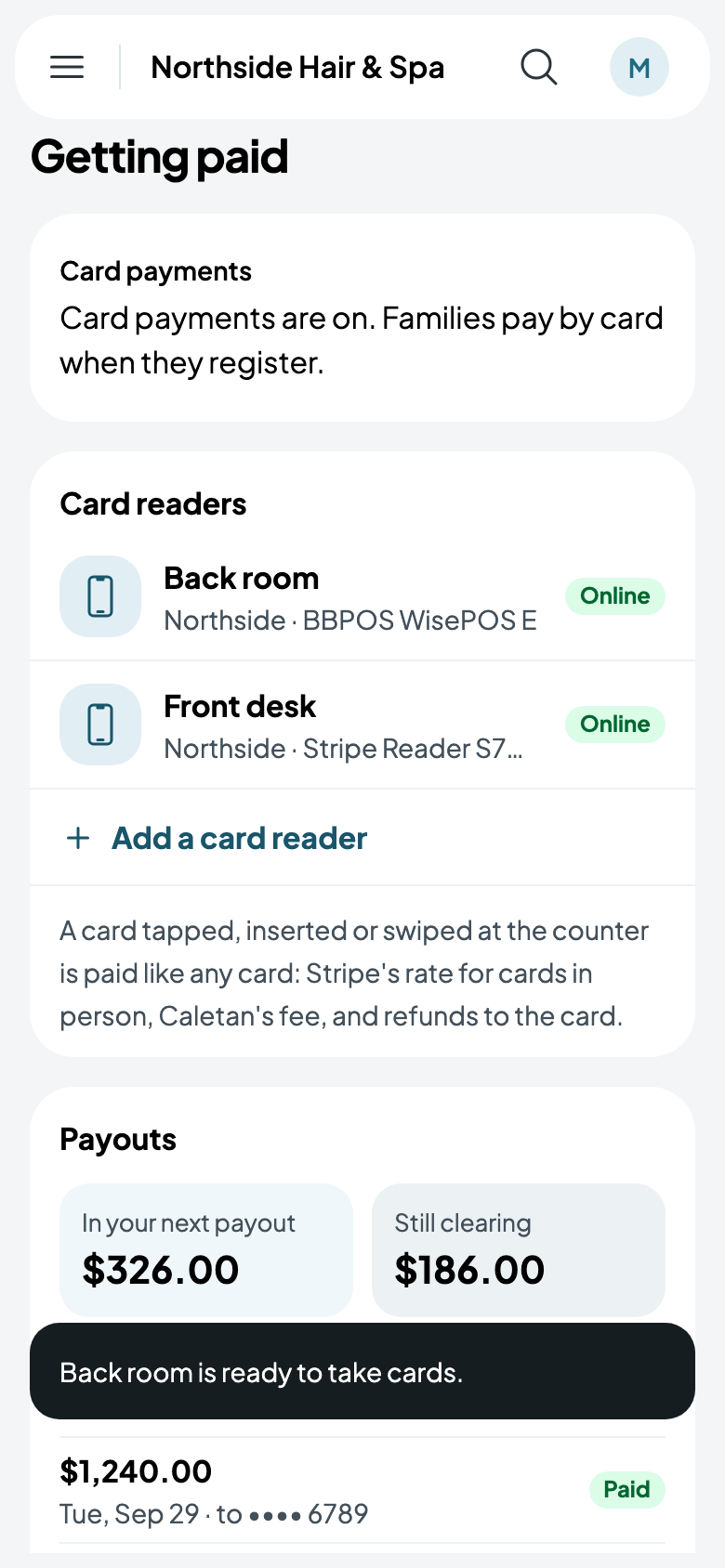 Front desk and Back room, both online