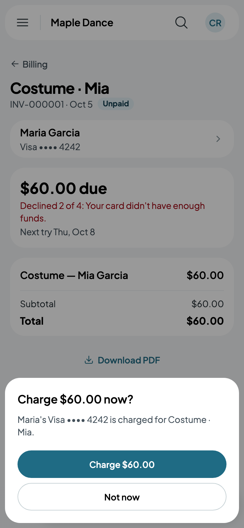Charge $60.00 now?