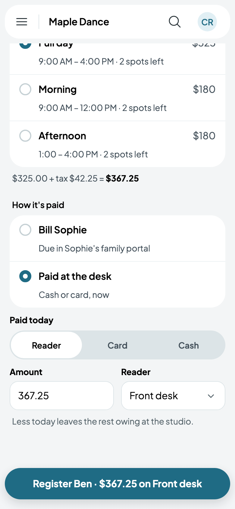Paid today on Front desk, at the desk