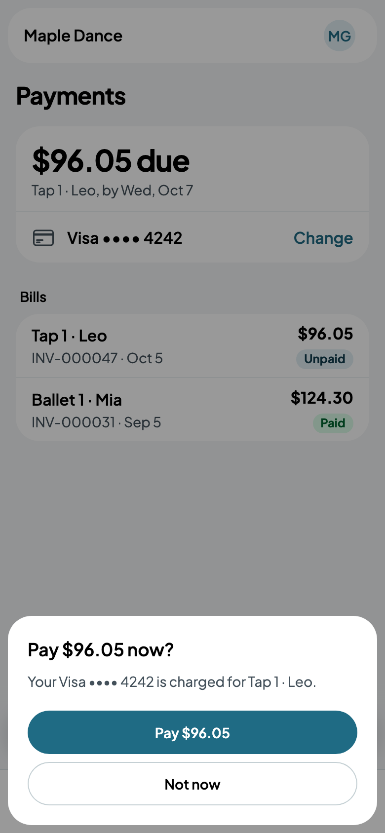 Pay $96.05 now?