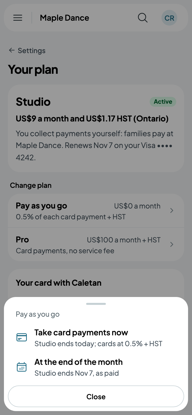 Back to Pay as you go: now, or at the end of the month