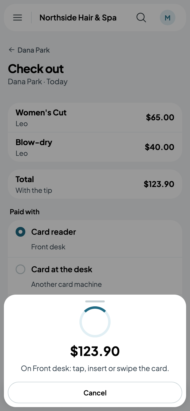 On Front desk: tap, insert or swipe the card