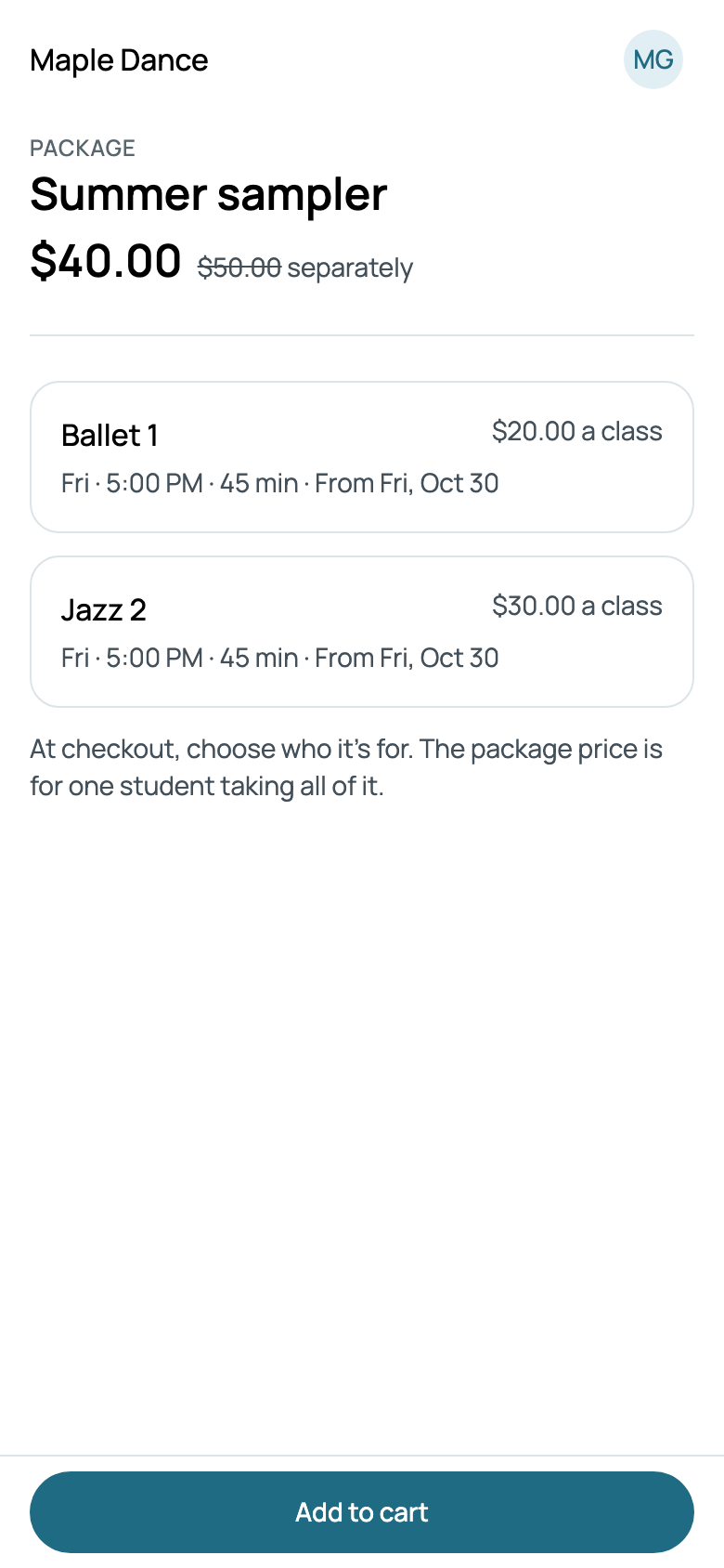 The Summer sampler on Maria's phone: $40.00, $50.00 separately
