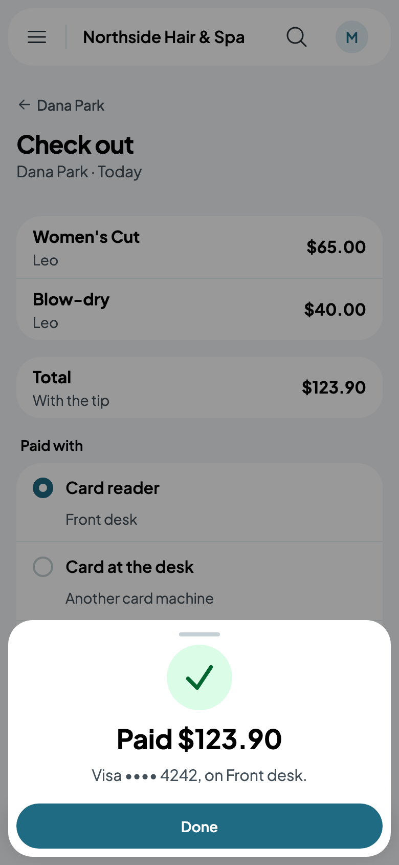Paid $123.90, Visa •••• 4242