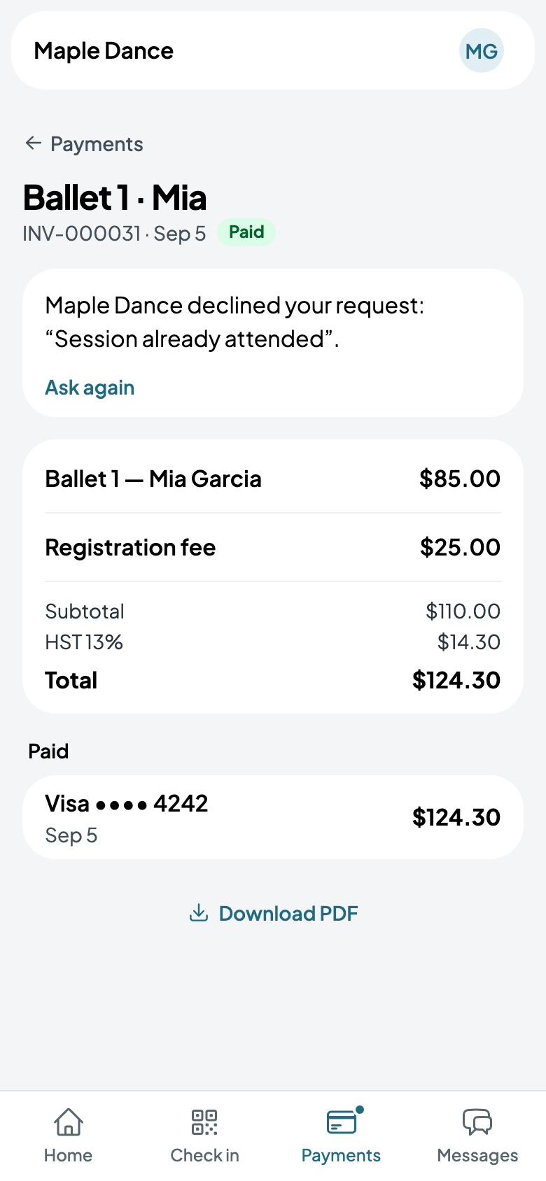 Declined: session already attended