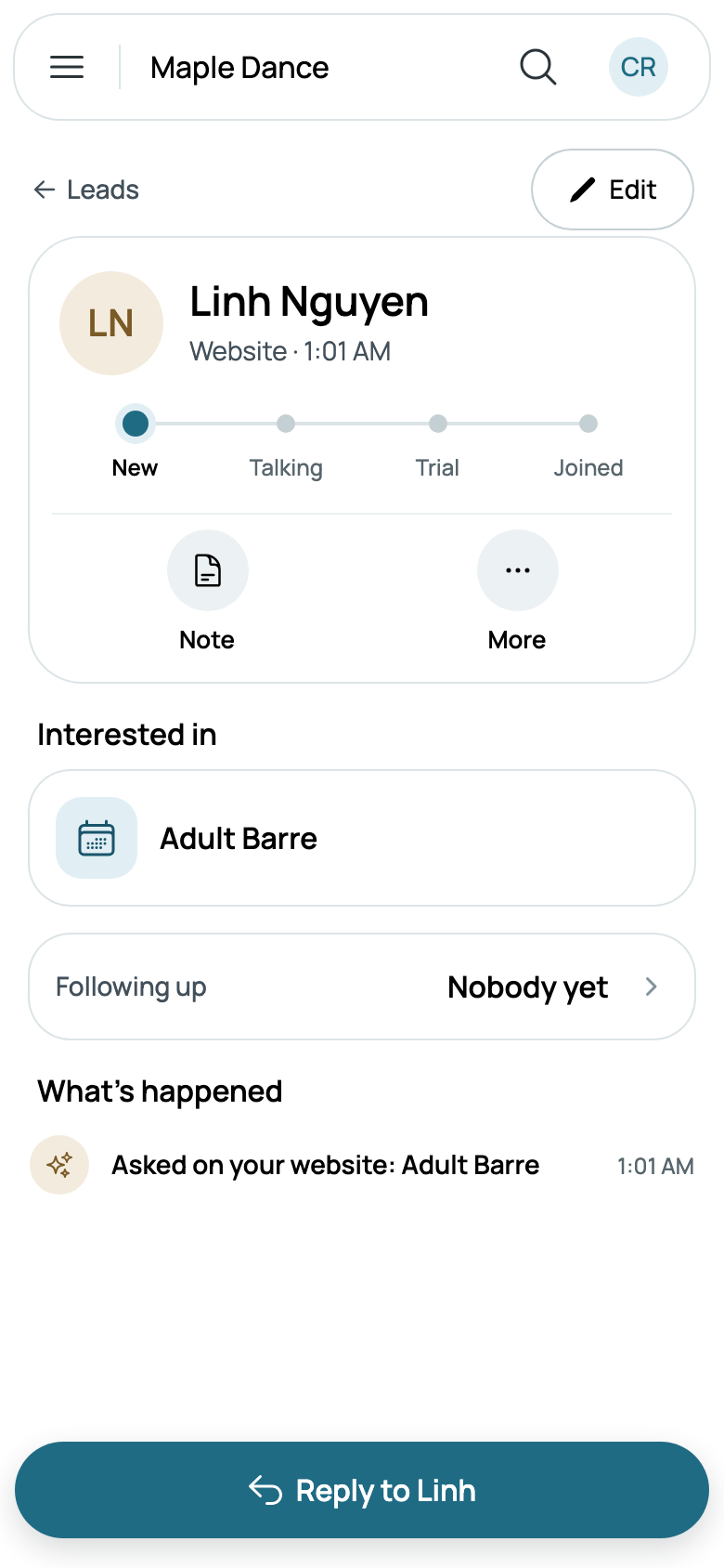 Linh Nguyen asked about Adult Barre