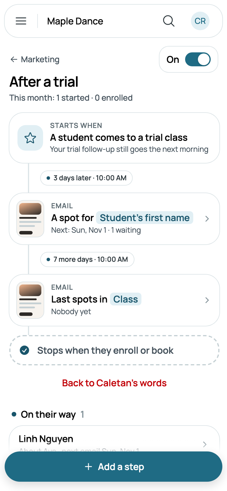 After a trial: Linh's first email is in 3 days