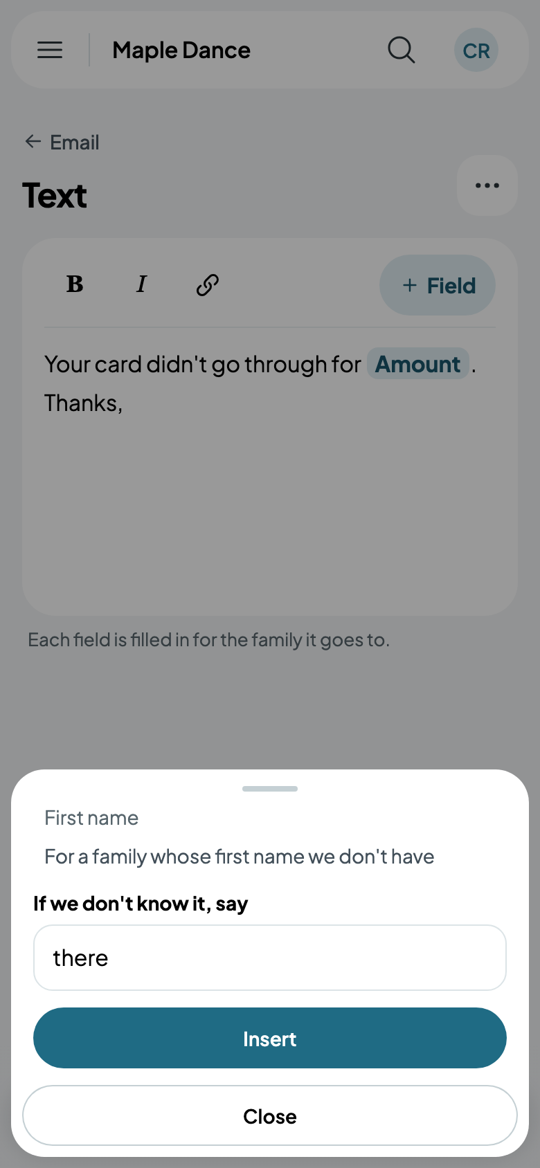 First name, or "there"
