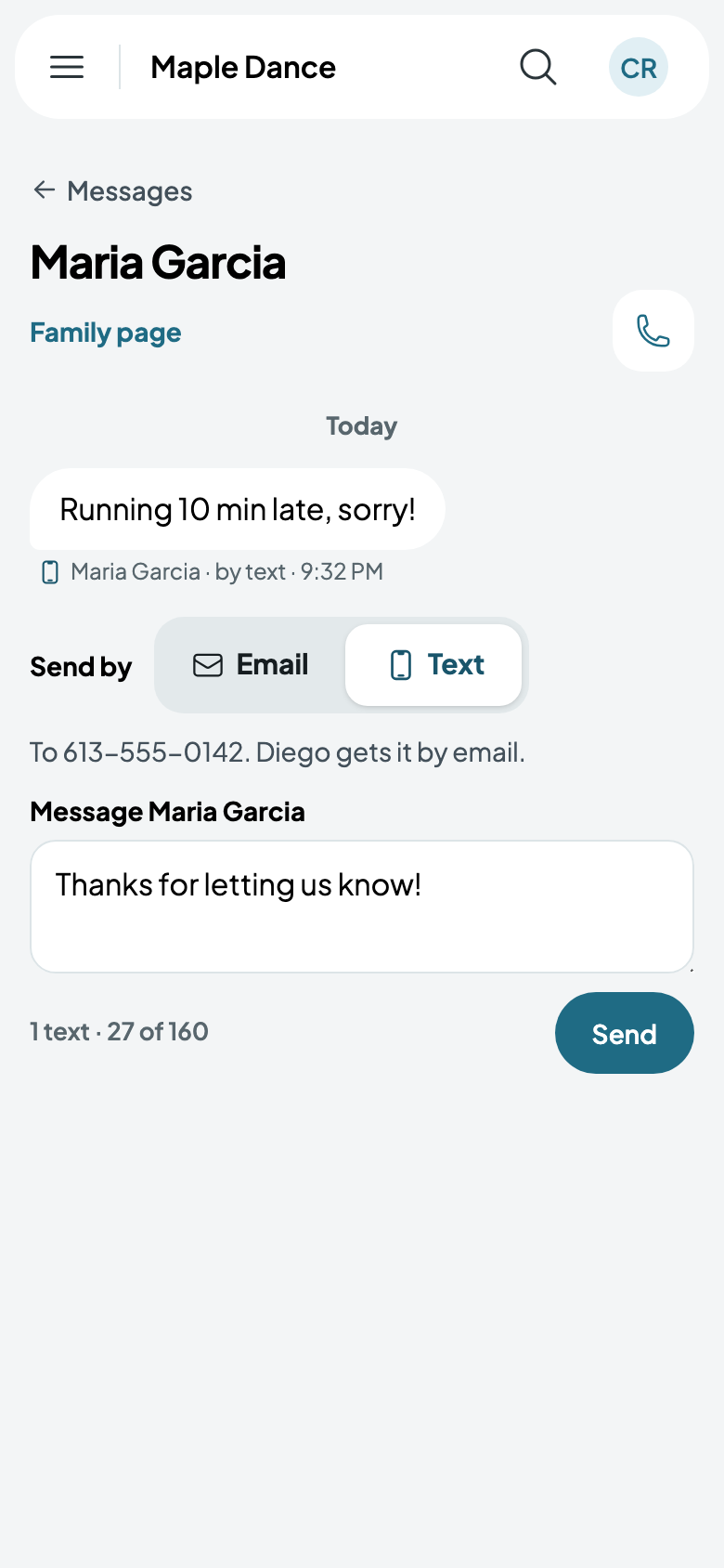 Answering Maria by text