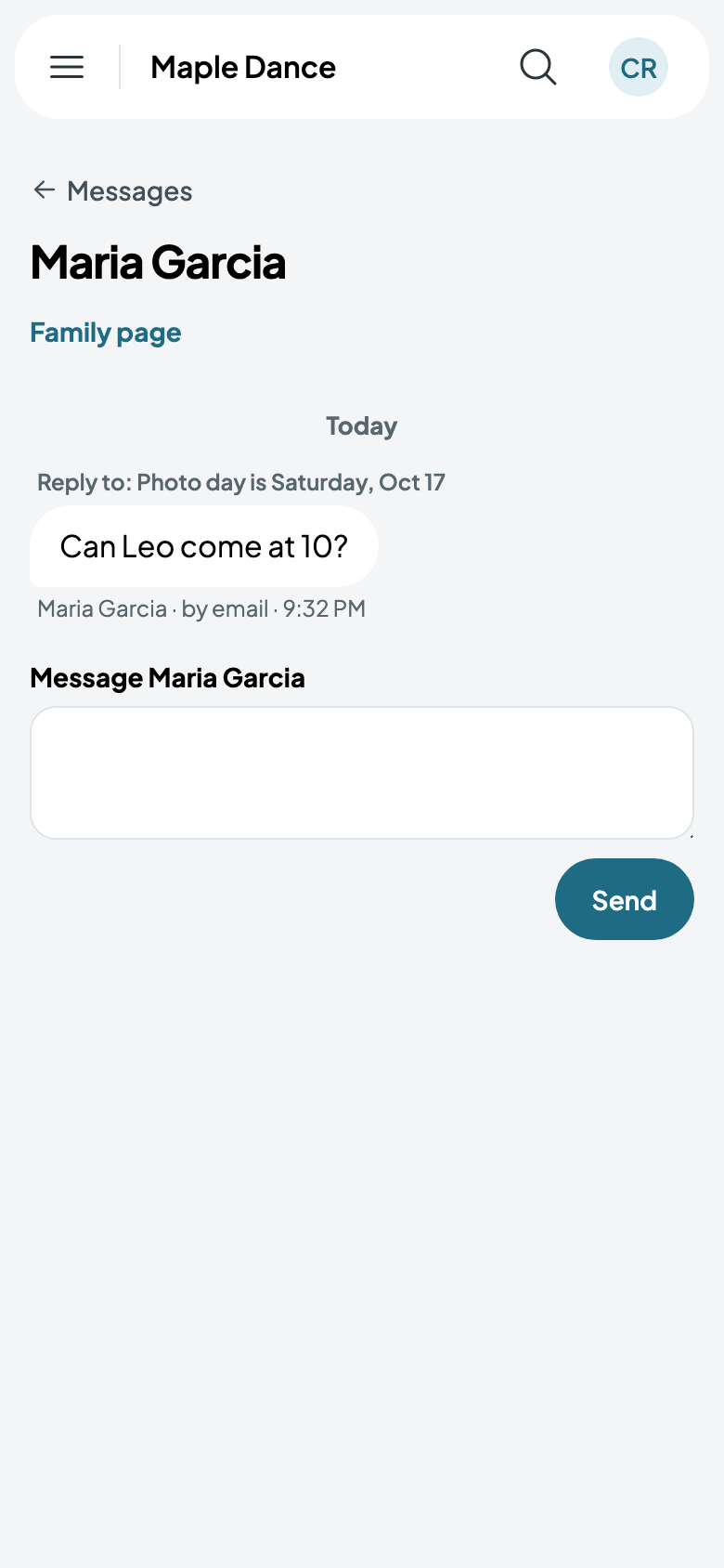 Maria's reply to the news about photo day