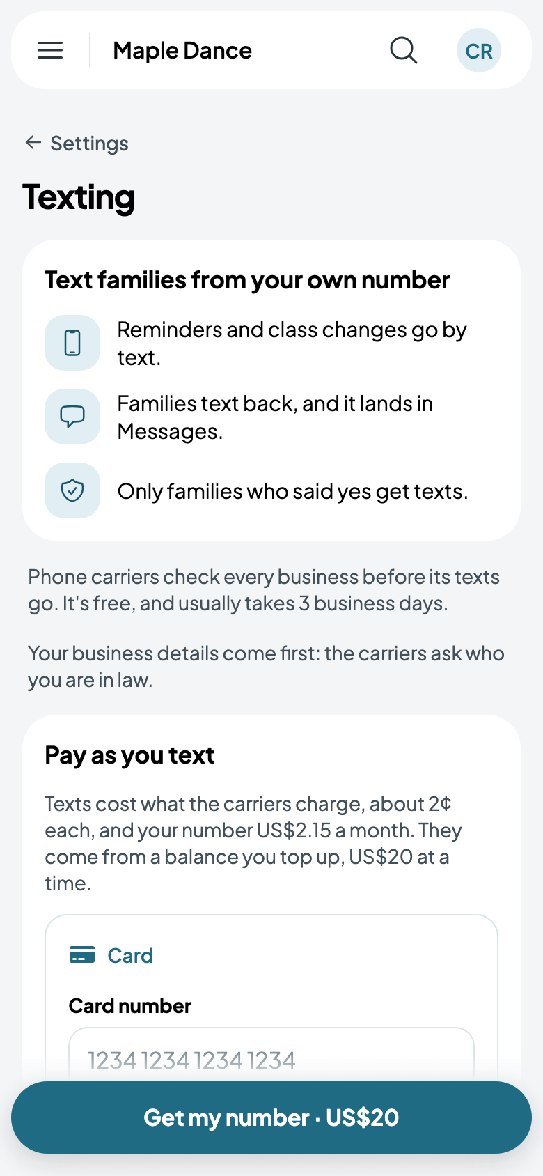 Texting, before a number
