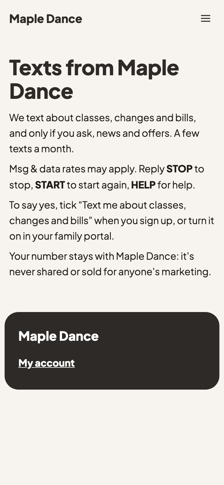 Texts from Maple Dance, on its website