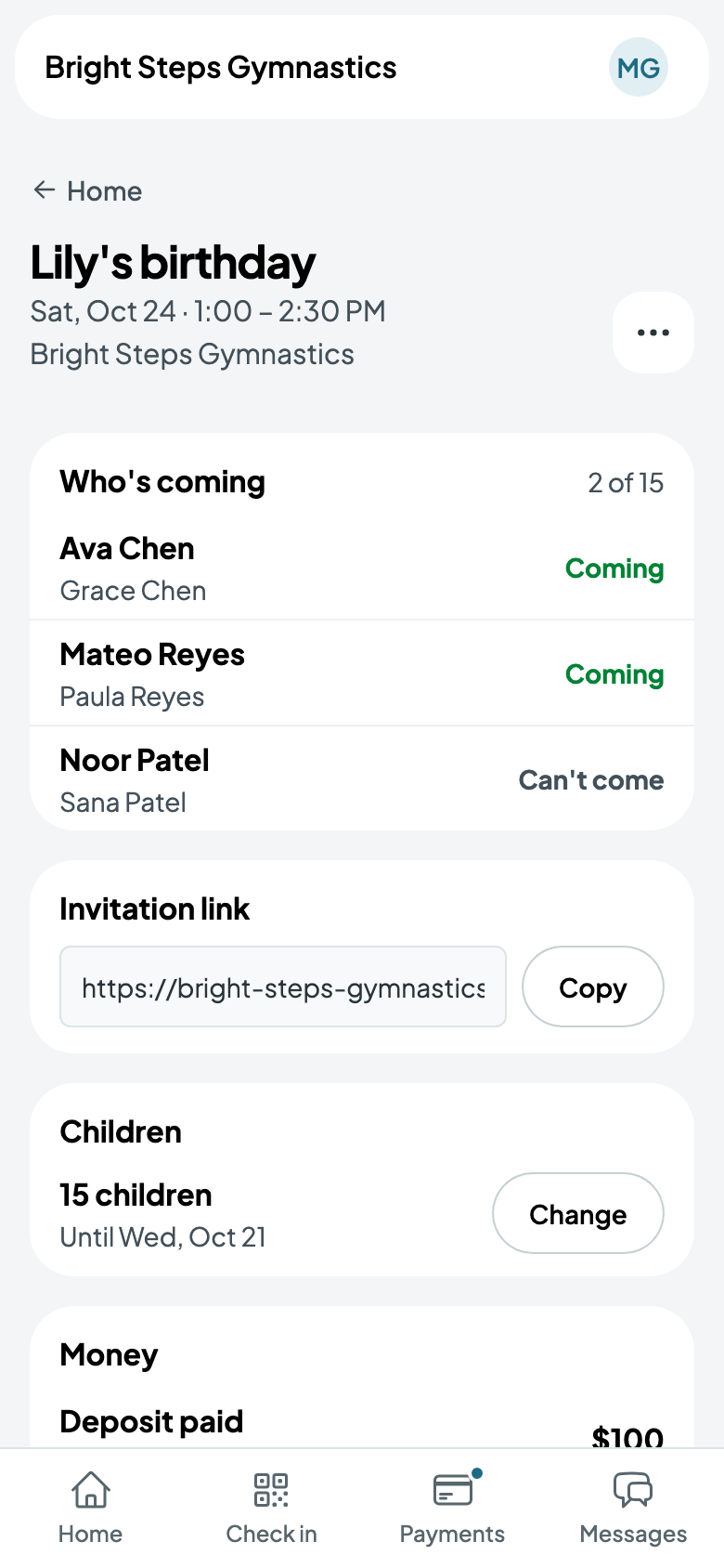 Lily's birthday, as Maria sees it: who's coming and the link