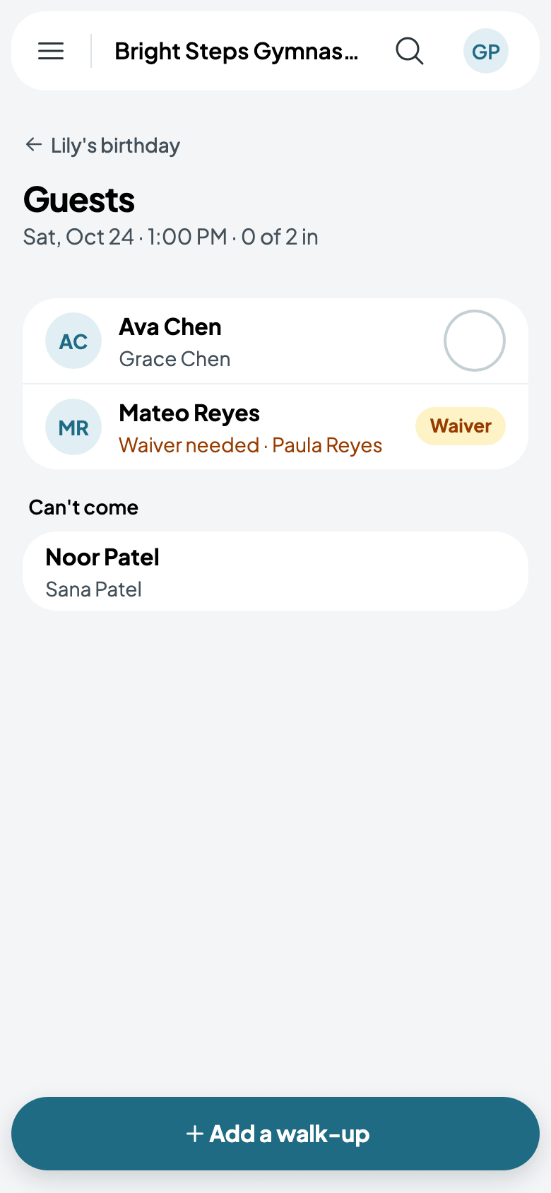 Lily's guests: Ava and Mateo coming, Noor can't