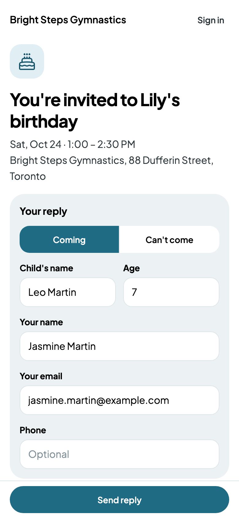 Lily's birthday invitation
