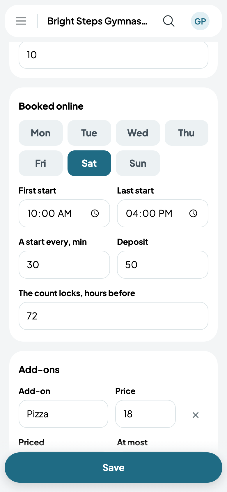 Booked online: Saturdays, from 10:00 AM to 4:00 PM, a $50 deposit
