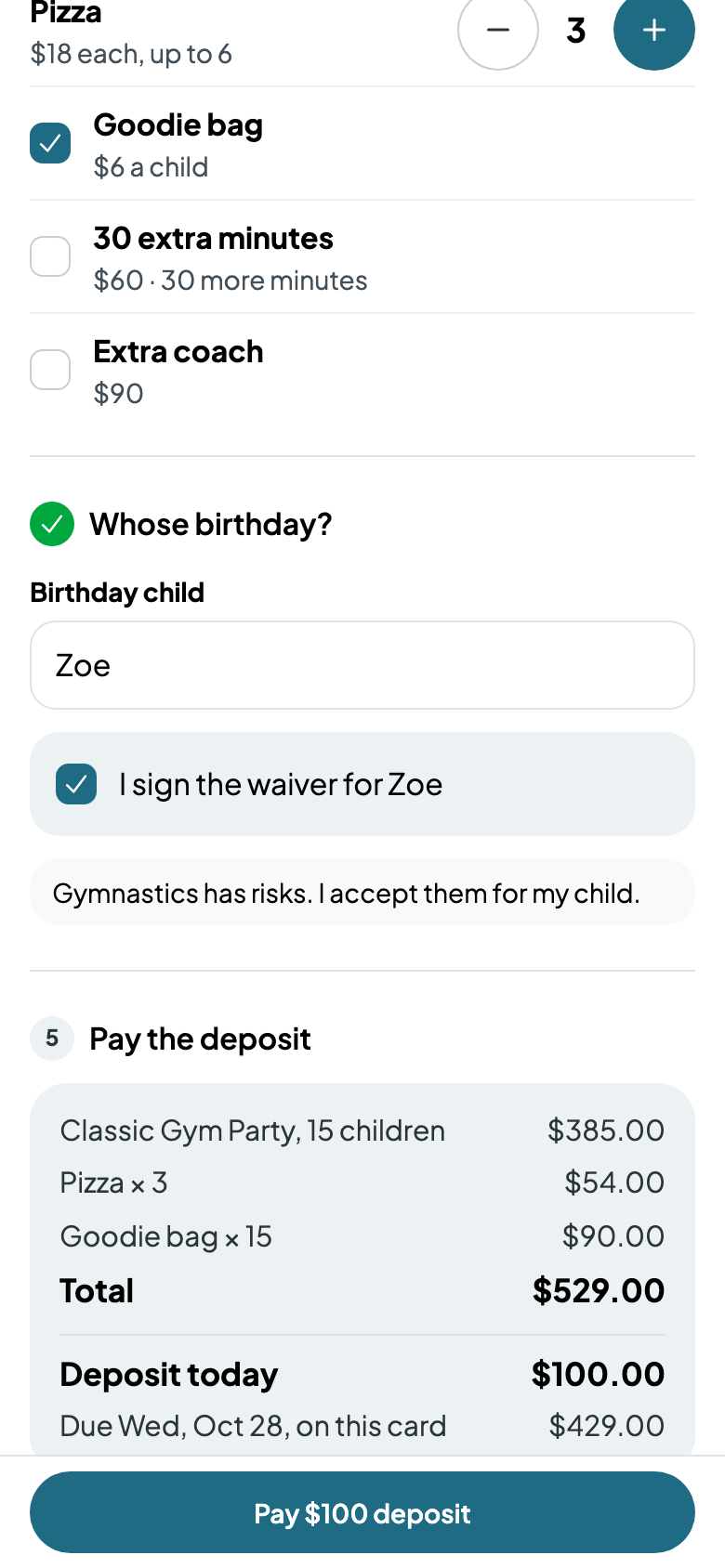 Add-ons, whose birthday, and the waiver signed