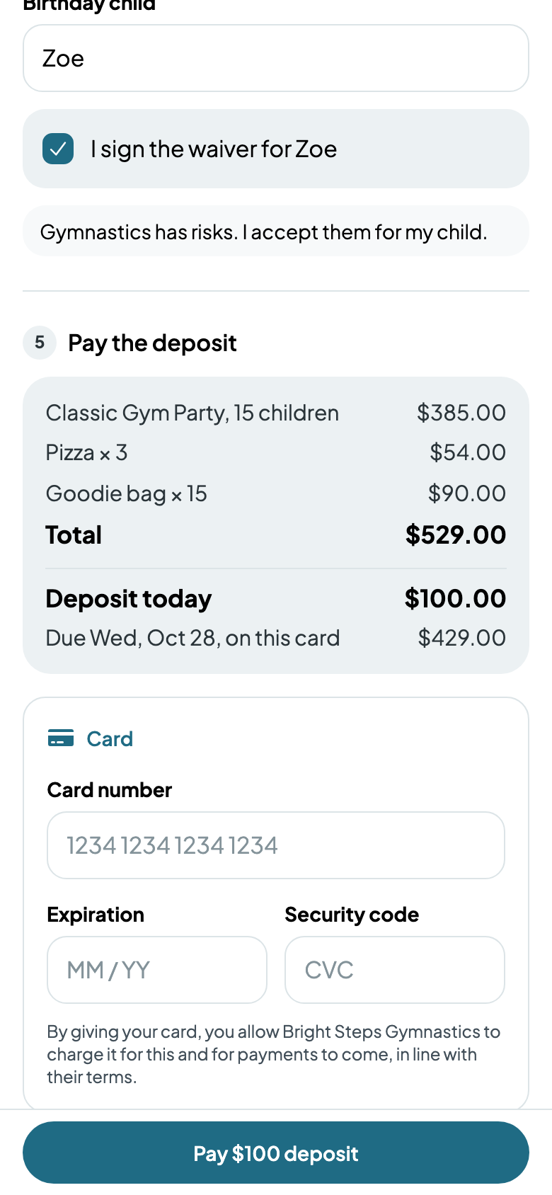 The deposit and what's due later