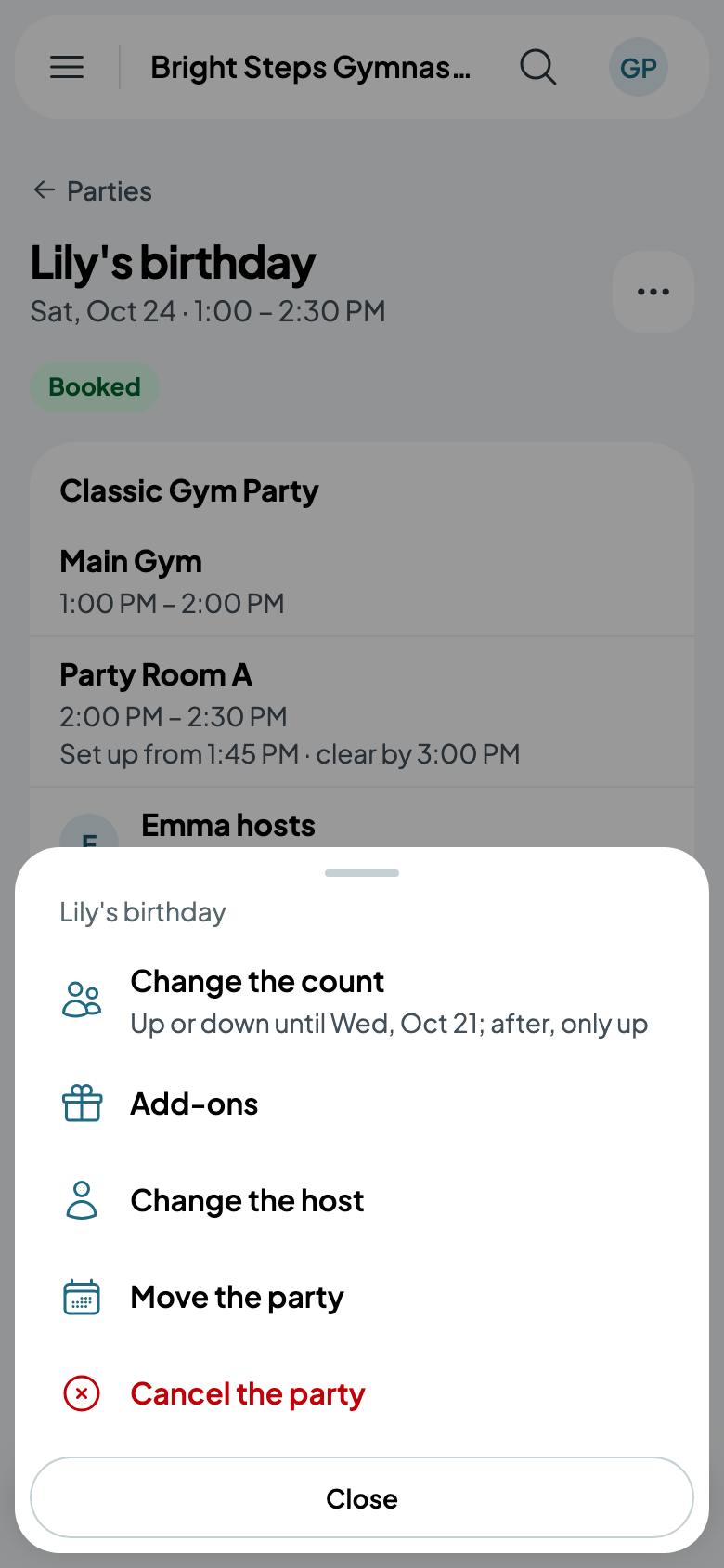 More, on Lily's party
