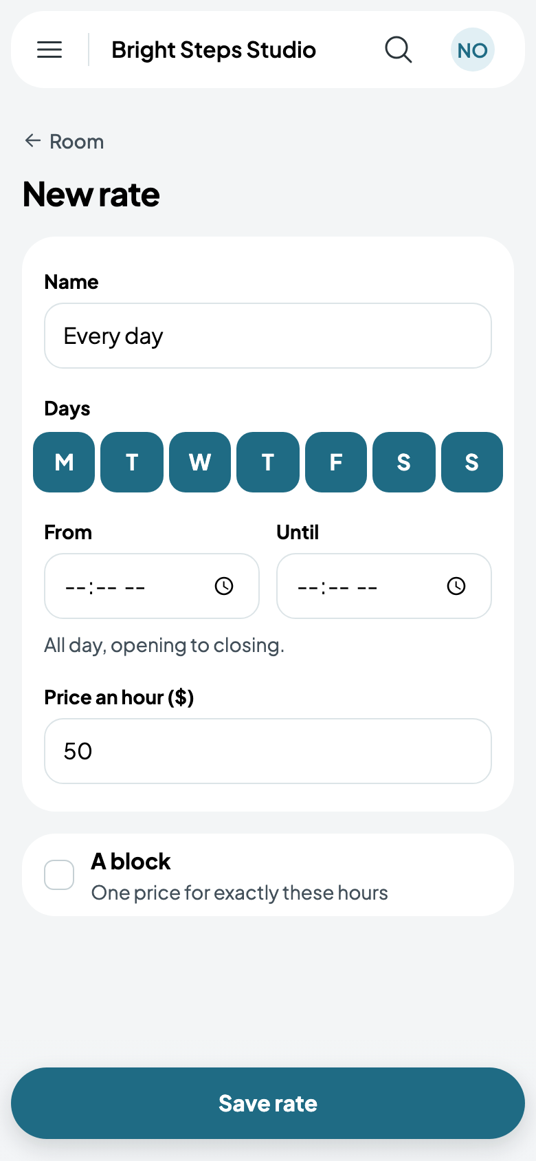 A new rate for Studio B: every day, $50 an hour