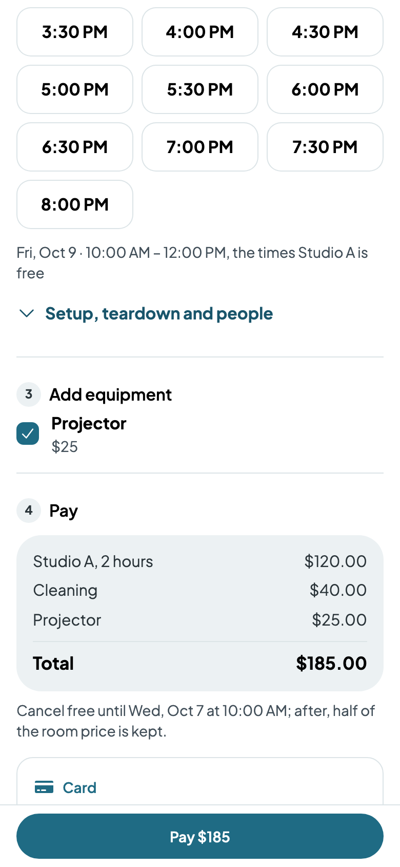 Paying for Studio A with the projector added