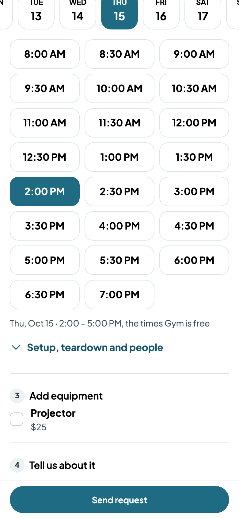 Dana Lee asking for the Gym, 2:00 to 5:00 PM, for a birthday tournament