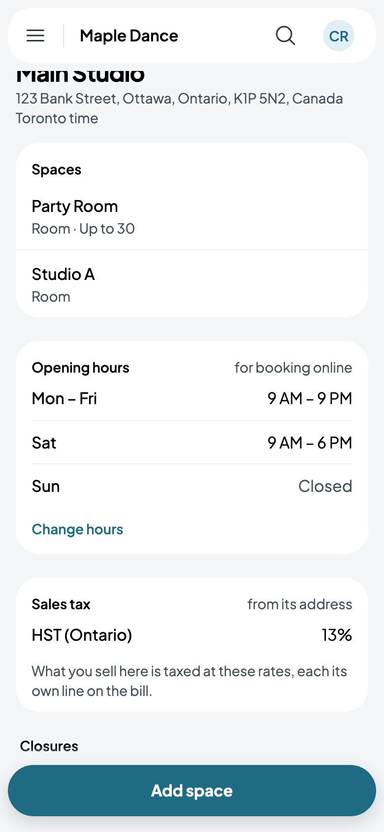 Main Studio's hours on its page
