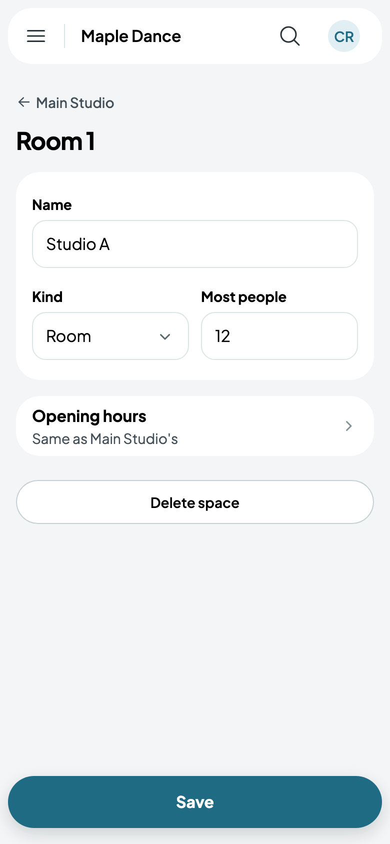 Room 1 renamed Studio A, for up to 12
