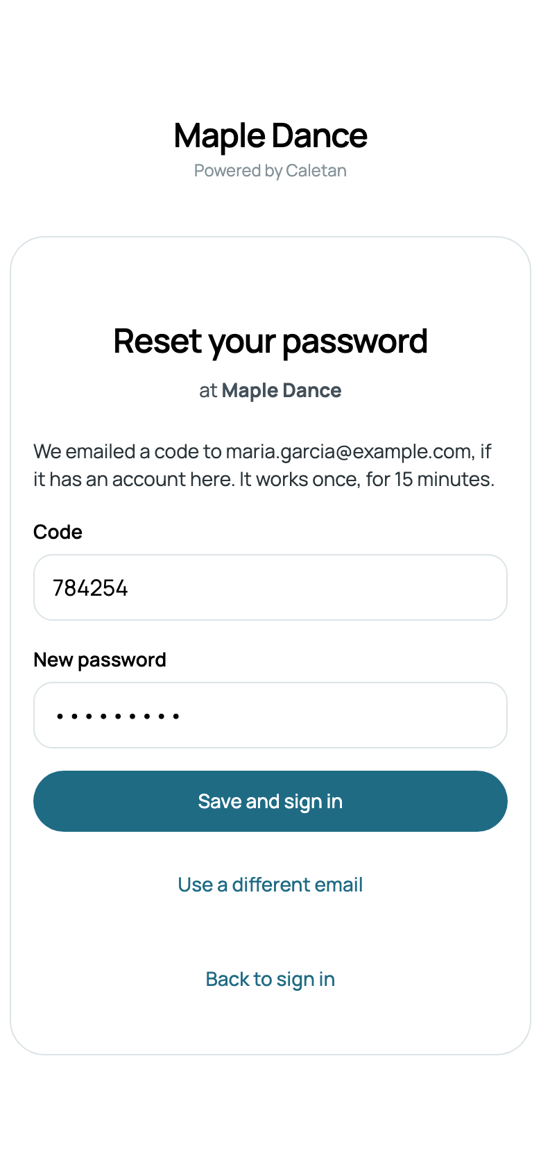 Maria types her code and a new password