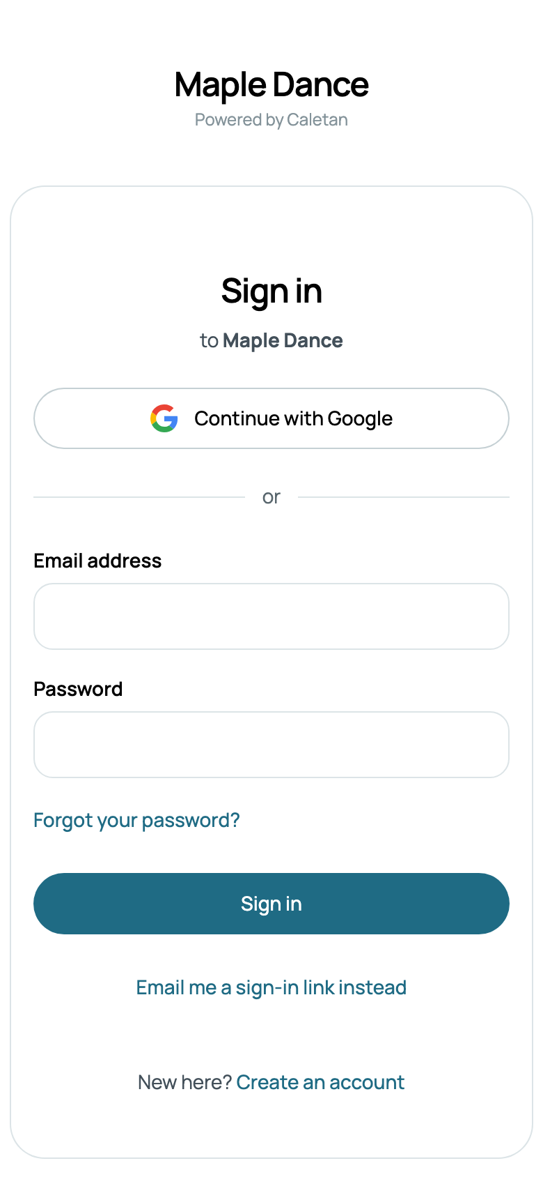 Signing in to Maple Dance
