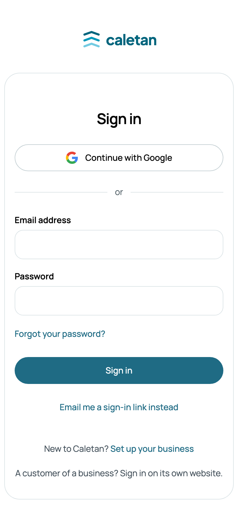 Signing in to Caletan